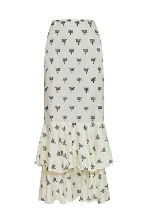 Sevilla Martellato Silk Skirt / Ivory - Black Polka Palms